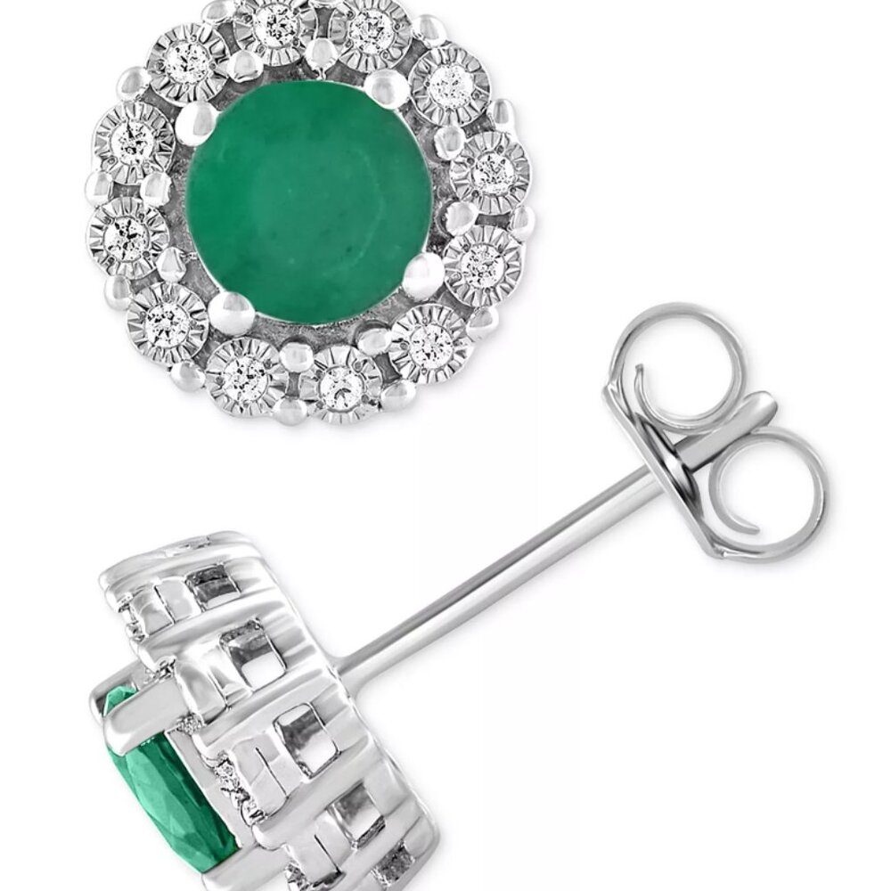 Emerald and Diamond Earrings Set in Sterling Silver - New in Box